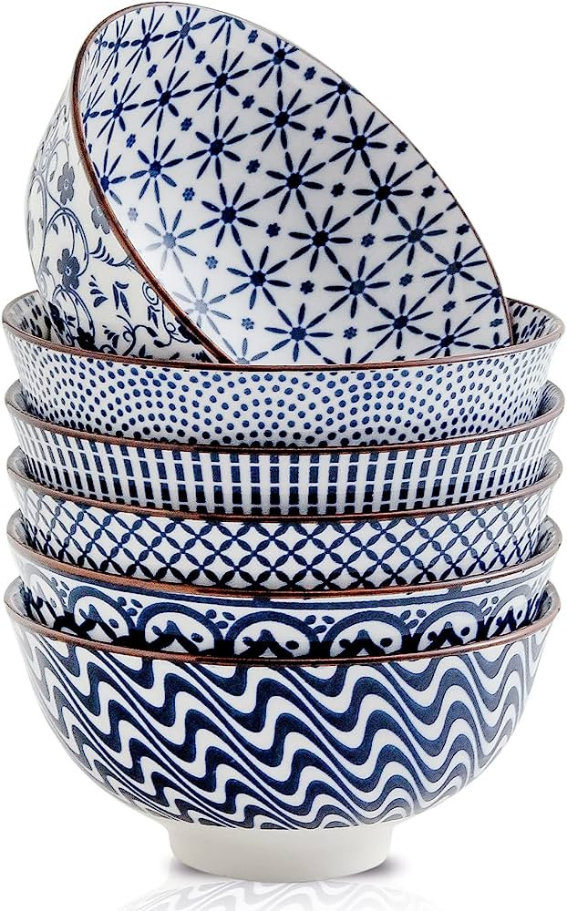 YELLOYA Ceramic Dessert Bowls Ice Cream Bowl 10 oz - Japanese Blue Small Bowls Set of 6-4.6 Inch ... | Amazon (US)