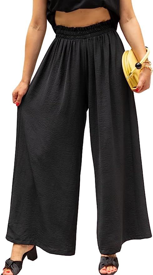 Eteviolet Boho High Waisted Pants for Women, Leopard Wide Leg Flowy Pants | Amazon (US)