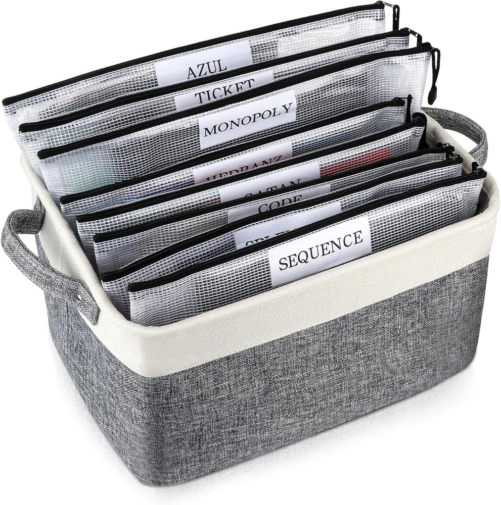 Board Game Storage Kit Include Storage Basket and 10pcs Zipper Bags, Board Game Organizer with Wr... | Amazon (US)