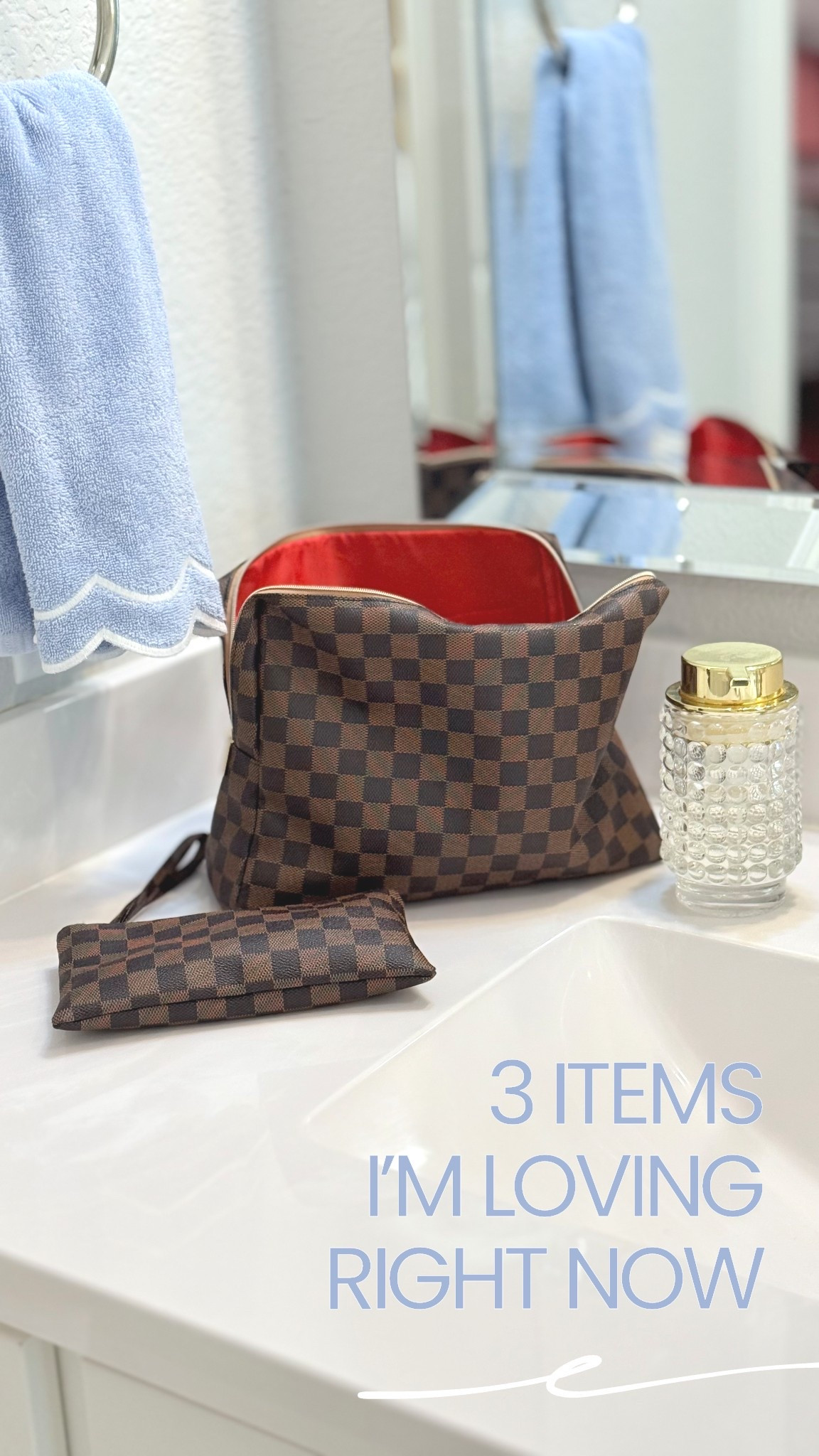 Towels | Scalloped blue and white towels for your home / bathroom! Best granmillenial / coastal grandma finds at target! 

Makeup or travel bag! | Great dupe + great for teens and moms! I love how you can wipe it clean, how it comes with a little zipper bag as well + the size and quality of it.

Gold soap dispenser | foam soap dispenser- i love these and have them at every bathroom sink in the house! 🤍



#LTKBeauty #LTKTravel #LTKHome