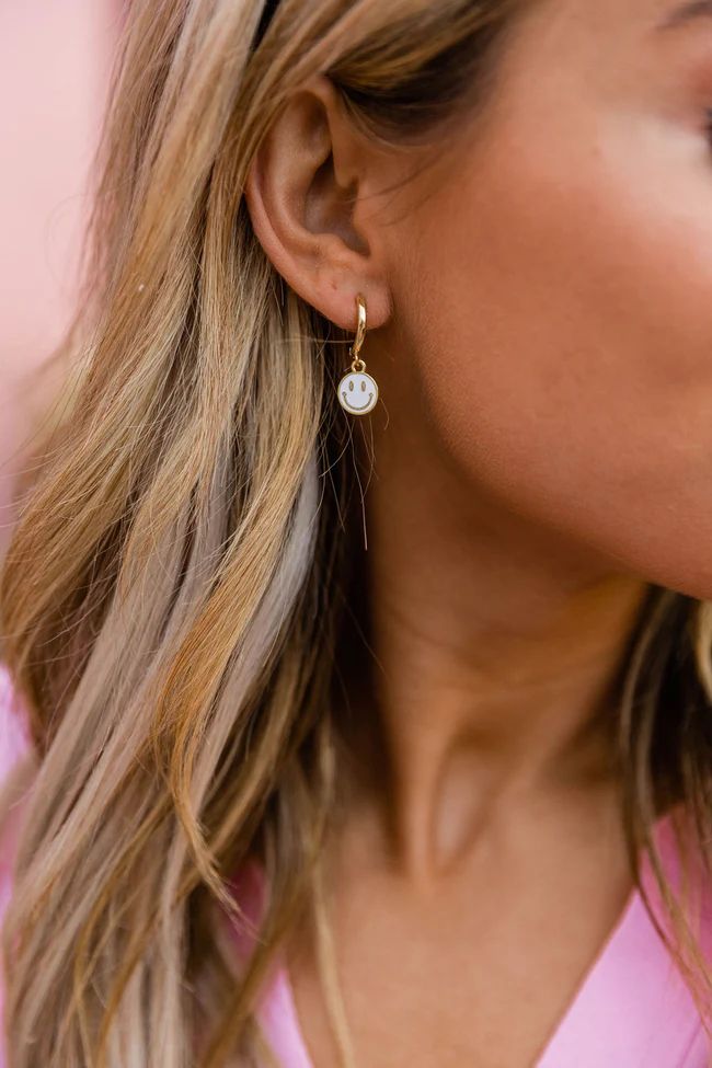 Meaningful Heart White/Gold Smiley Earrings | Pink Lily