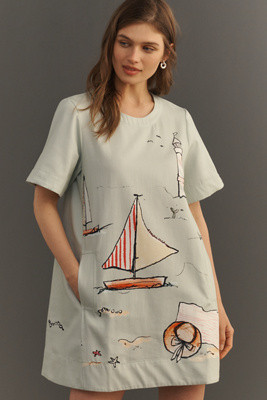 The Emmy Short-Sleeve Swing Mini Dress by Maeve | Anthropologie (US)