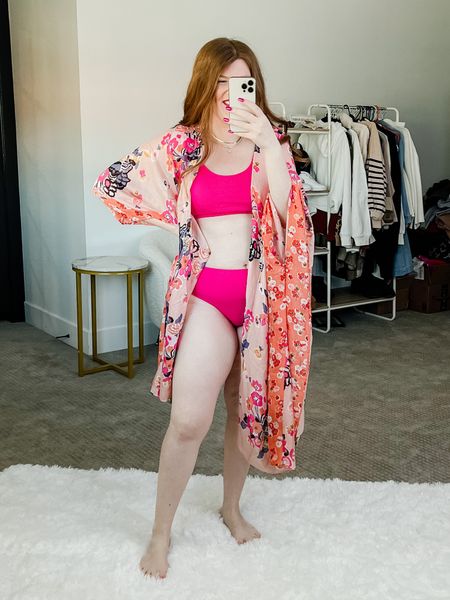 Love this high waisted swimsuit from amazon wearing size large. Kimono is from amazon too! Vacation outfit. Swimsuit. Amazon swim. Beach outfit. 

#LTKSeasonal #LTKswim #LTKunder50