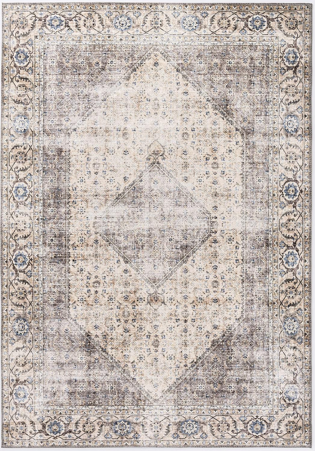 Abani Paloma Area Rug, Vintage Brown and Cream Intricate Medallion 5'3" x 7'6" feet Carpet, Soft ... | Amazon (US)