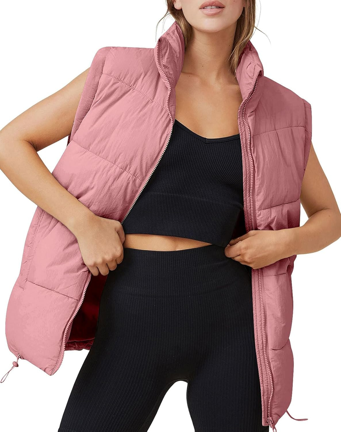 AUTOMET Puffer Vest Women Sleeveless Zip Up Outerwear Warm Puffer Lightweight Down with Pocket Fa... | Amazon (US)