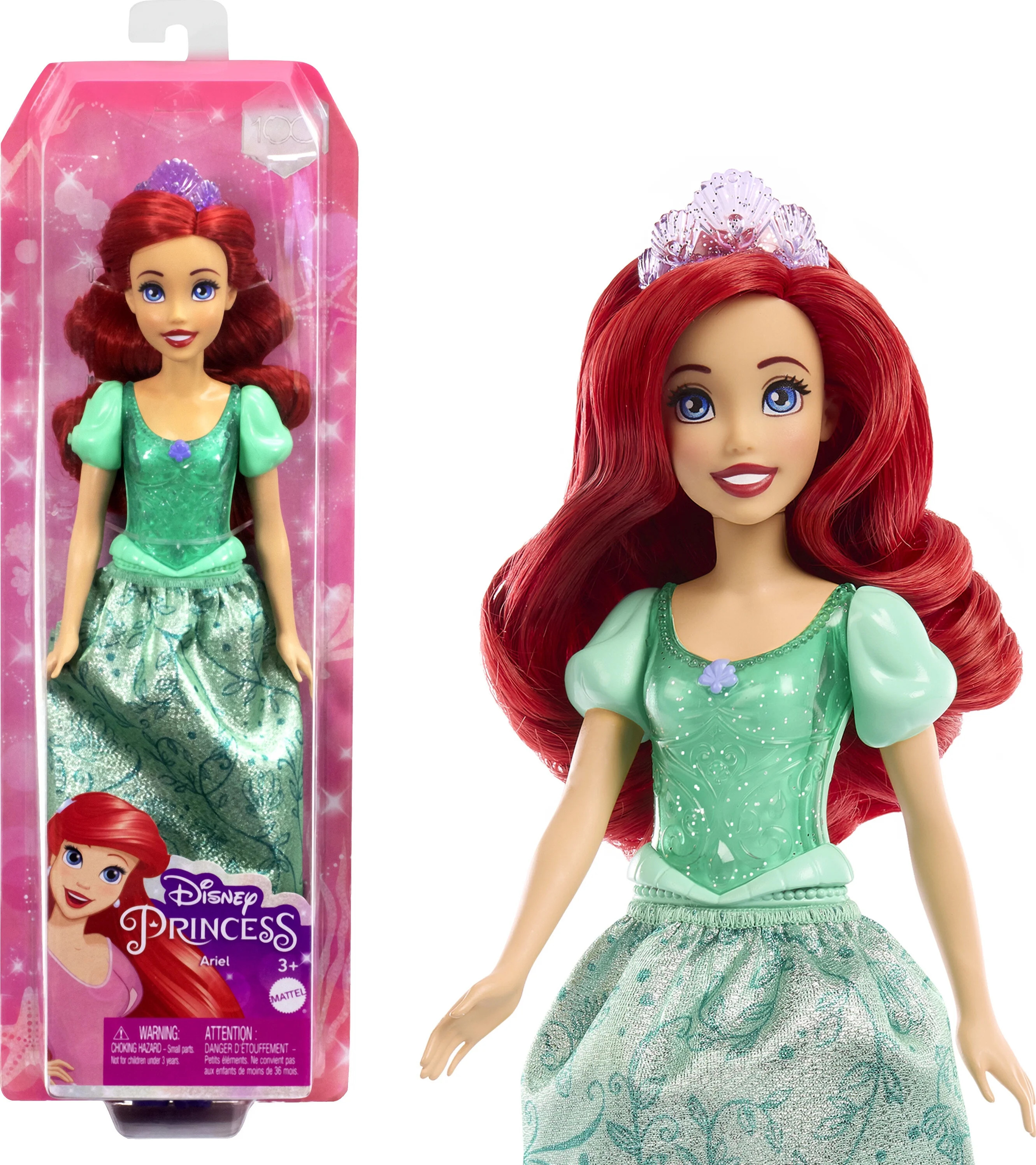 Disney Princess Ariel Fashion Doll with Red Hair, Blue Eyes & Tiara Accessory, Sparkling Look | Walmart (US)