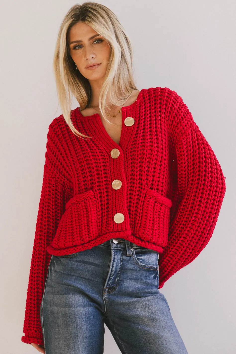 Janelle Knit Cardigan in Red | Böhme US