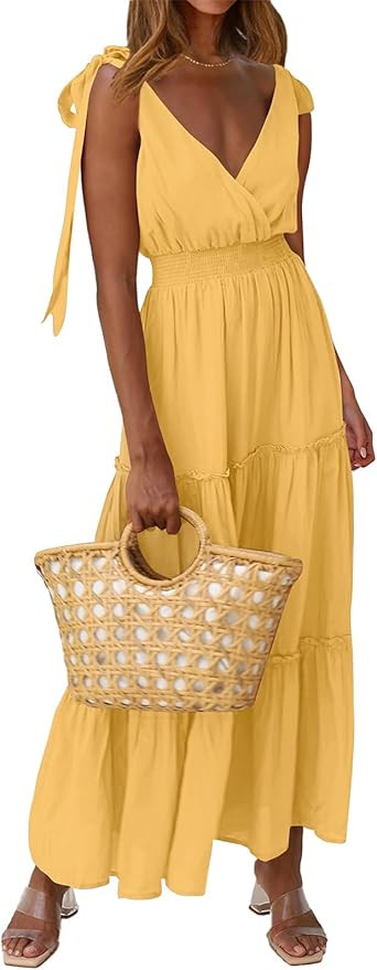 PRETTYGARDEN Women's Summer Dress | Cross Neck, Sleeveless, Tiered, Maxi, Beach, Tie Strap, Smock... | Amazon (US)