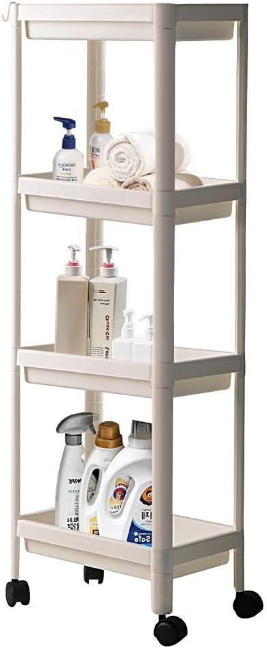 TCHANHOME Laundry Room Rolling Cart Slide Out Mobile Shelves Organizer 4 Tier Storage Utility Tow... | Amazon (US)