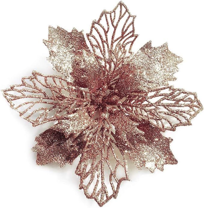 GL-Turelifes Pack of 12 Glitter Artificial Poinsettia Flowers Christmas Wreath Christmas Tree Flo... | Amazon (US)