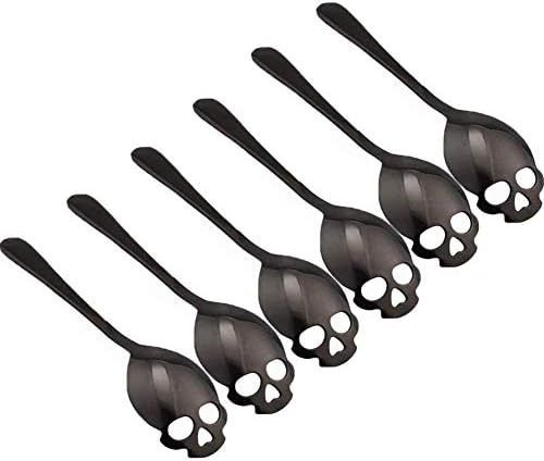 304 Stainless Steel Sugar Skull Tea Spoons Coffee Stirring Slotted Metal Spoon Set -Black 6 Pack | Amazon (US)