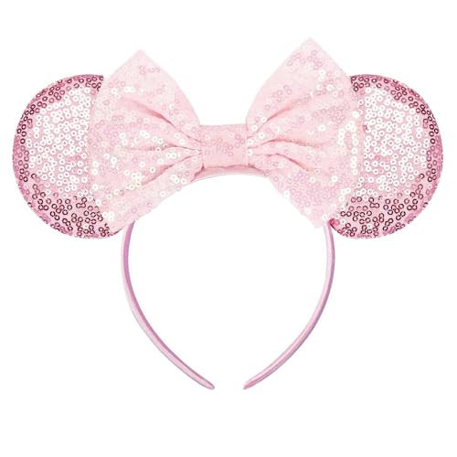 Eisyaa Minnie Ears Headbands, Sequin Mouse Ears with Pink Bow Glitter Party Princess Decoration Cosplay Costume | Amazon (US)