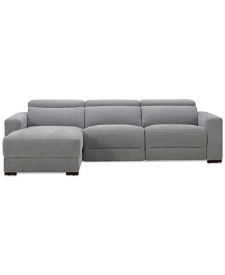 Nevio 3-Pc. Fabric Power Headrest Sectional and Chaise with 2 Power Motion Chairs - Macy's | Macy's