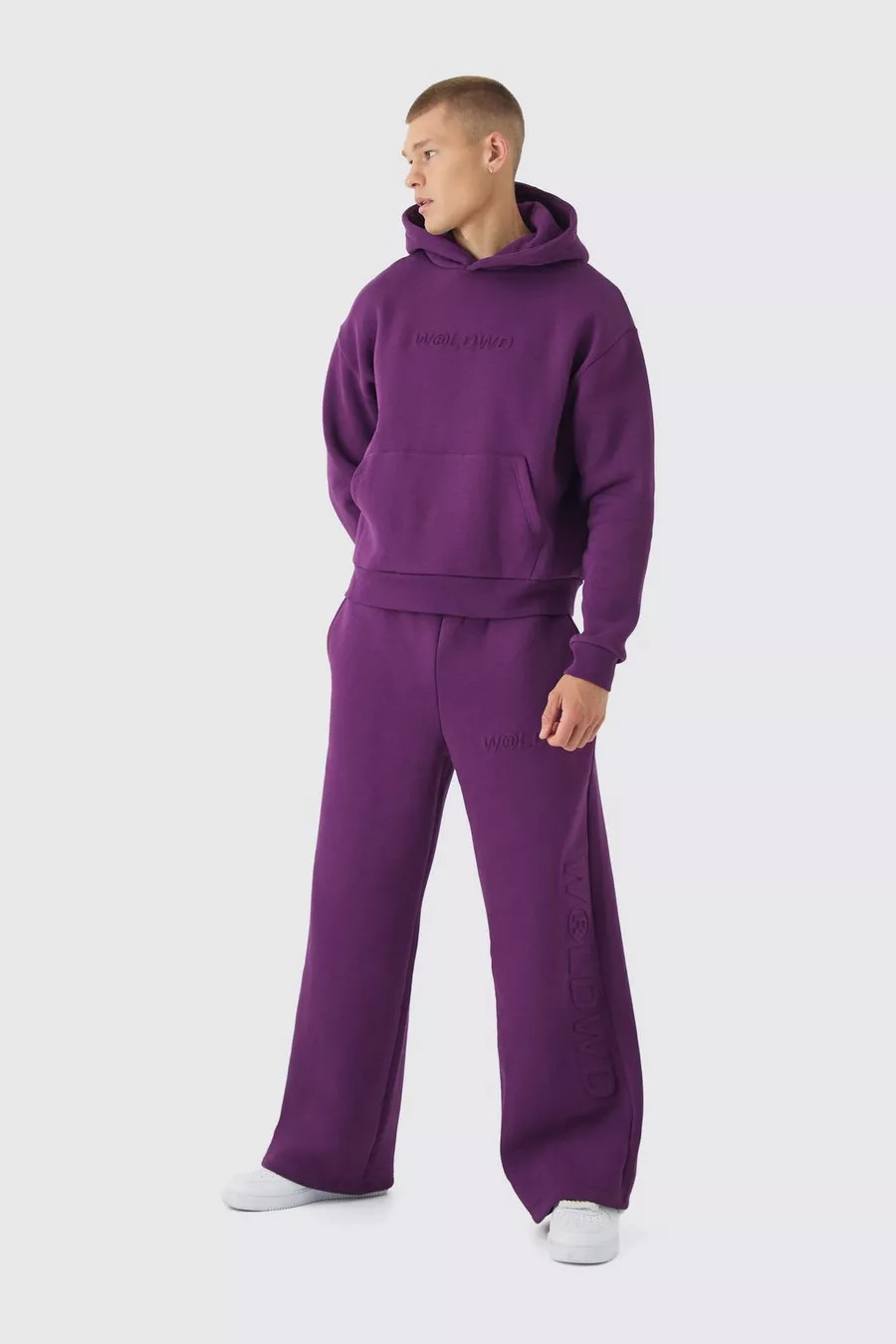 Oversized Boxy Worldwide Emboss Wide Leg Tracksuit | Boohoo.com (UK & IE)