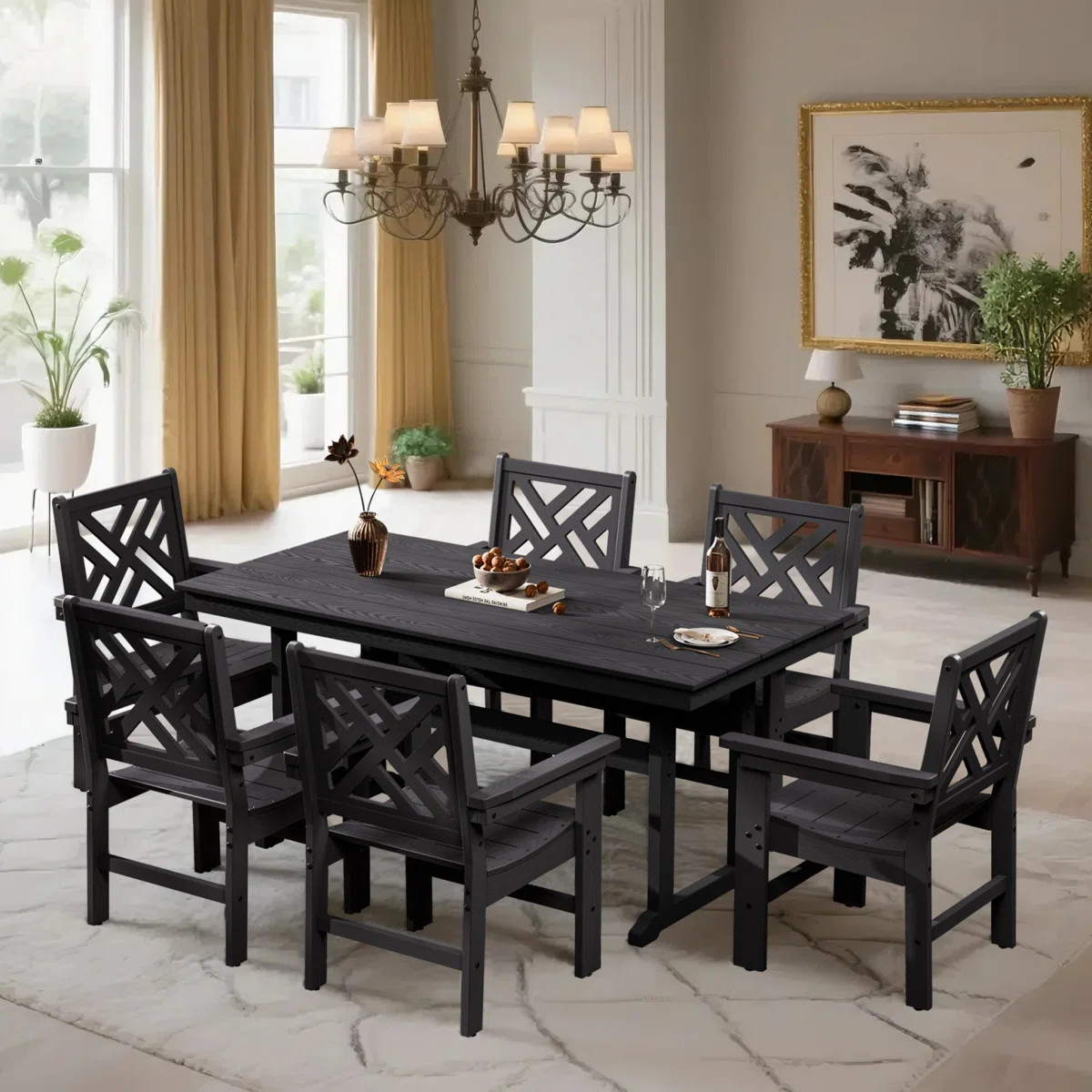 Outdoor Patio Dining Set All Weather HDPE Dining Set Poly Dining Set Rectangular Table  6 - Perso... | Wayfair North America