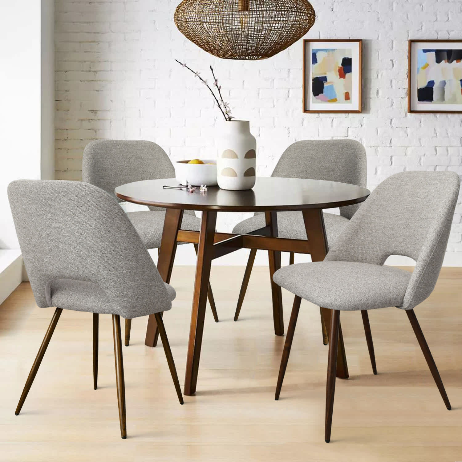 Maison Boucle Set of 4 Gray Upholstered Dining Room Chairs with Curved Back and Walnut Metal Legs for Kitchen | EDWIN-CHAIR-GREY-CT | Lowe's