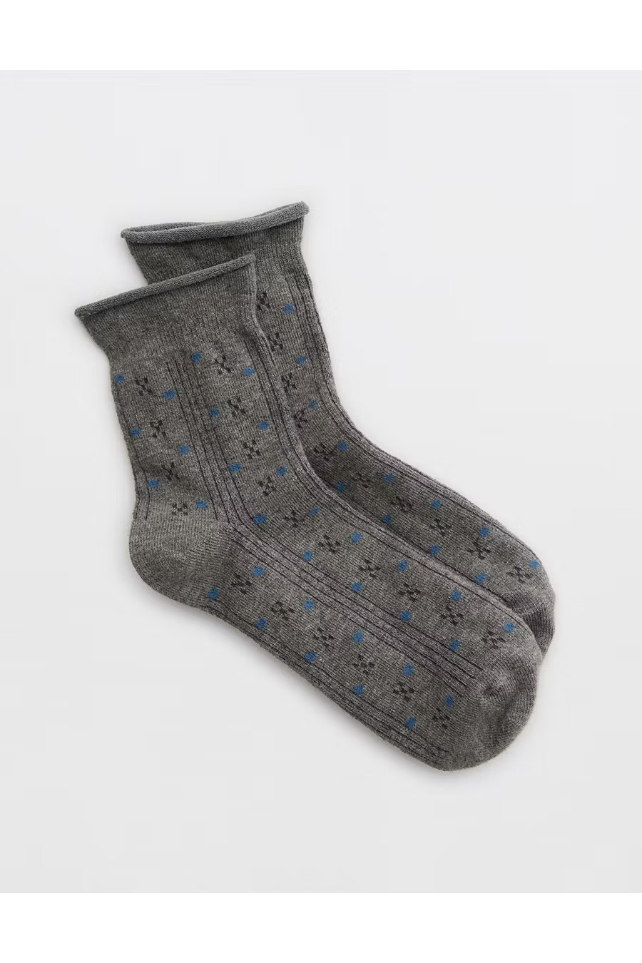 Aerie Rolled Edge Pointelle Quarter Socks Women's Medium Heather Gray One Size | American Eagle Outfitters (US & CA)