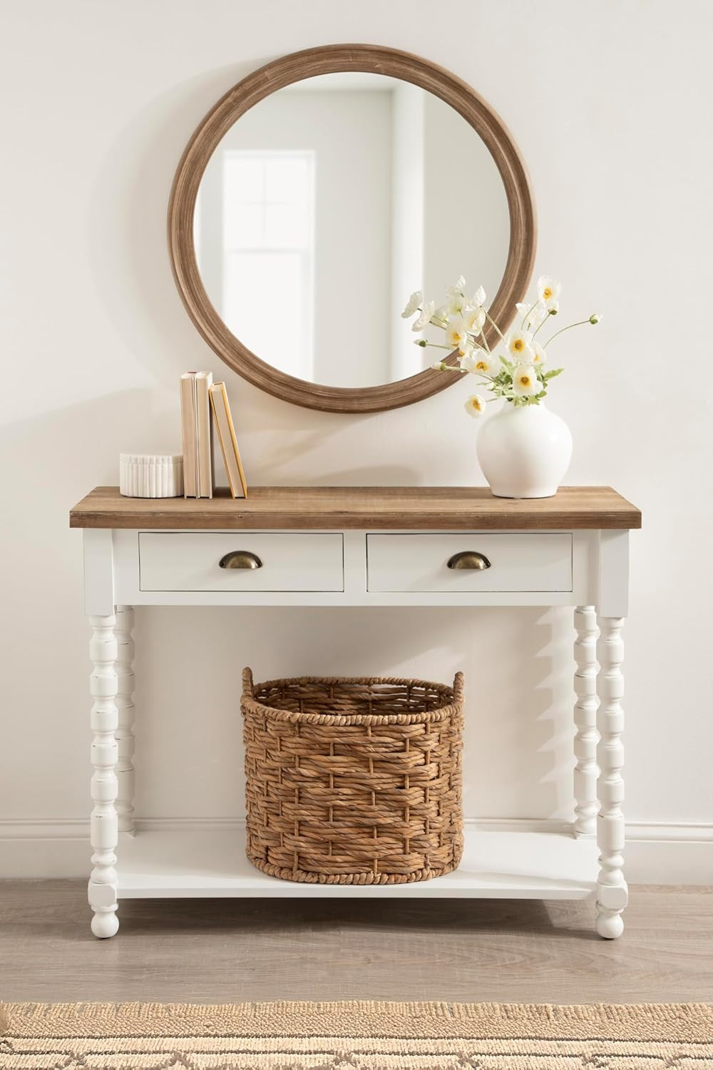 Kate and Laurel Rutledge Coastal Wooden Console Table with Shelf; 40 x 14 x 33; Hazelnut and Whit... | Amazon (US)