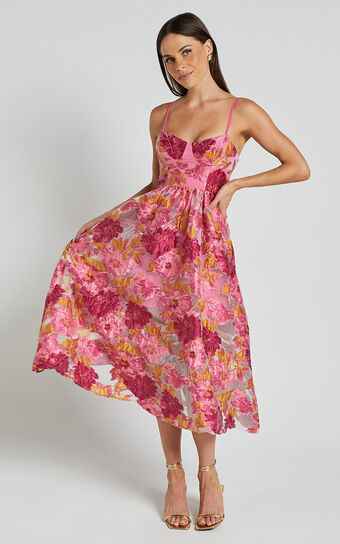 Brailey Midi Dress - Aline Corset Detail Dress in Light Pink | Showpo (US, UK & Europe)