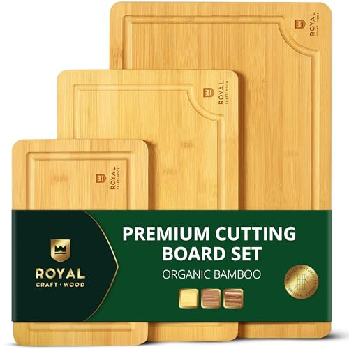 ROYAL CRAFT WOOD Wooden Cutting Boards for Kitchen Meal Prep & Serving - Bamboo Wood Serving Board Set with Deep Juice Groove Side Handles - Charcuterie & Chopping Butcher Block for Meat | Amazon (US)