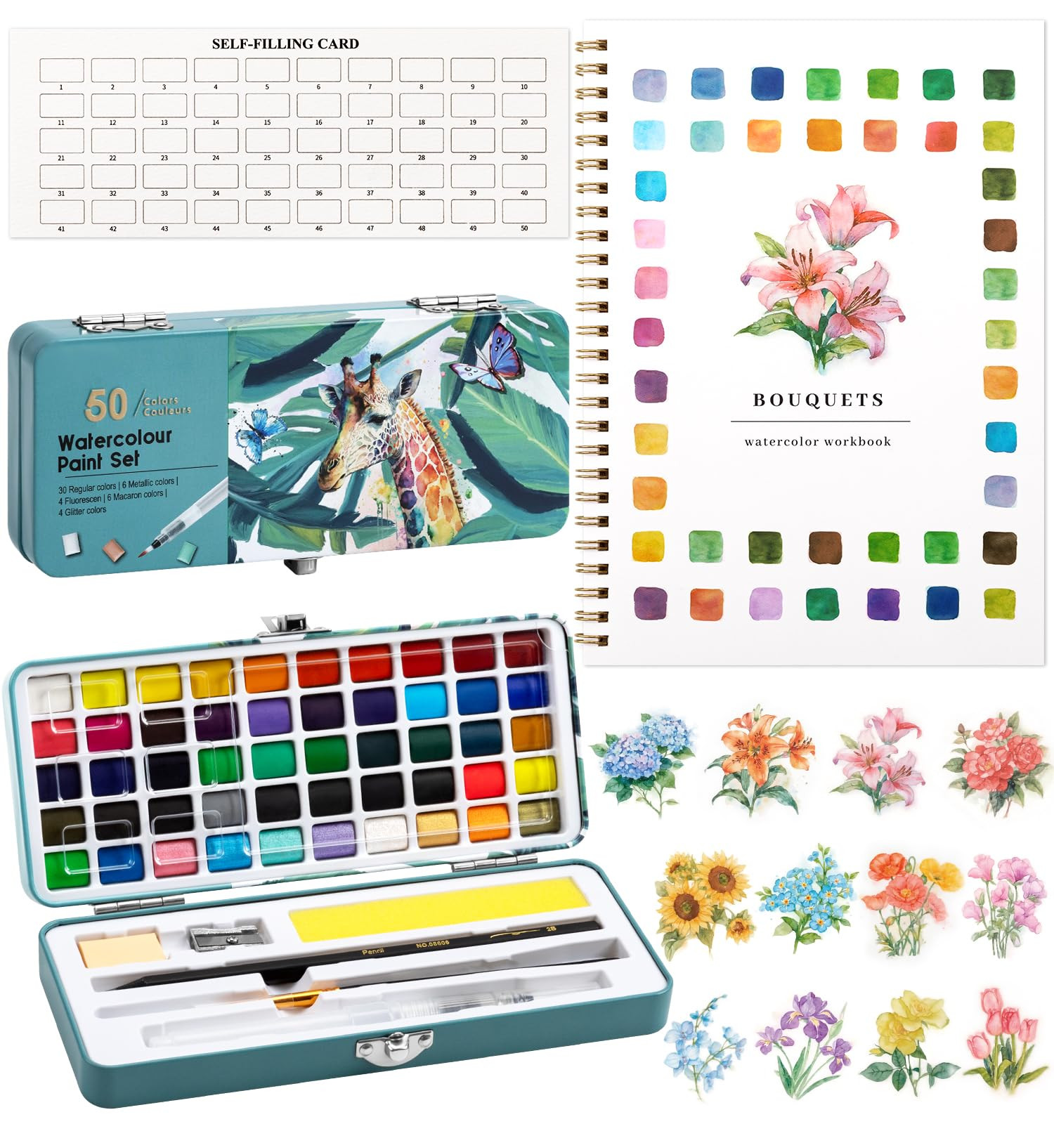 Watercolor Workbook, Water Coloring Book, 12 Different Patterns of Original DIY Designs, 50 Color... | Amazon (US)