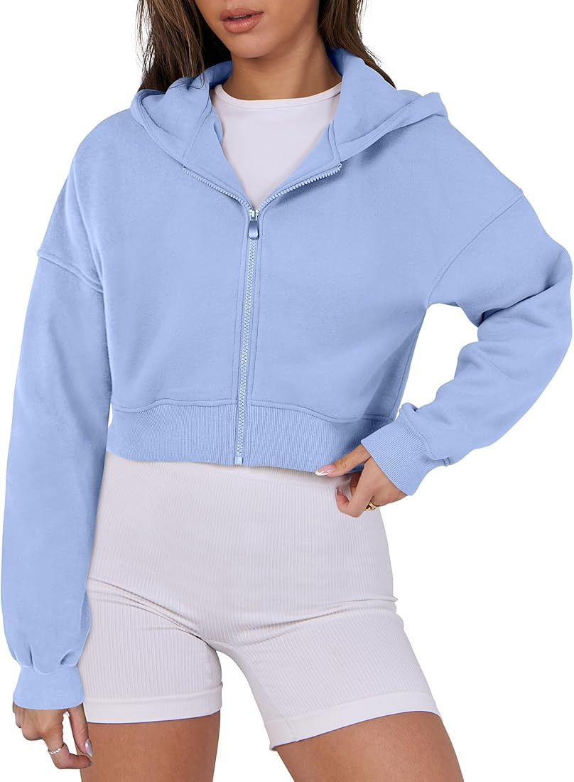 ANRABESS Womens Zip Up Crop Hoodie Sweatshirts 2024 Fall Trendy Long Sleeve Cropped Jacket Top Wi... | Amazon (US)