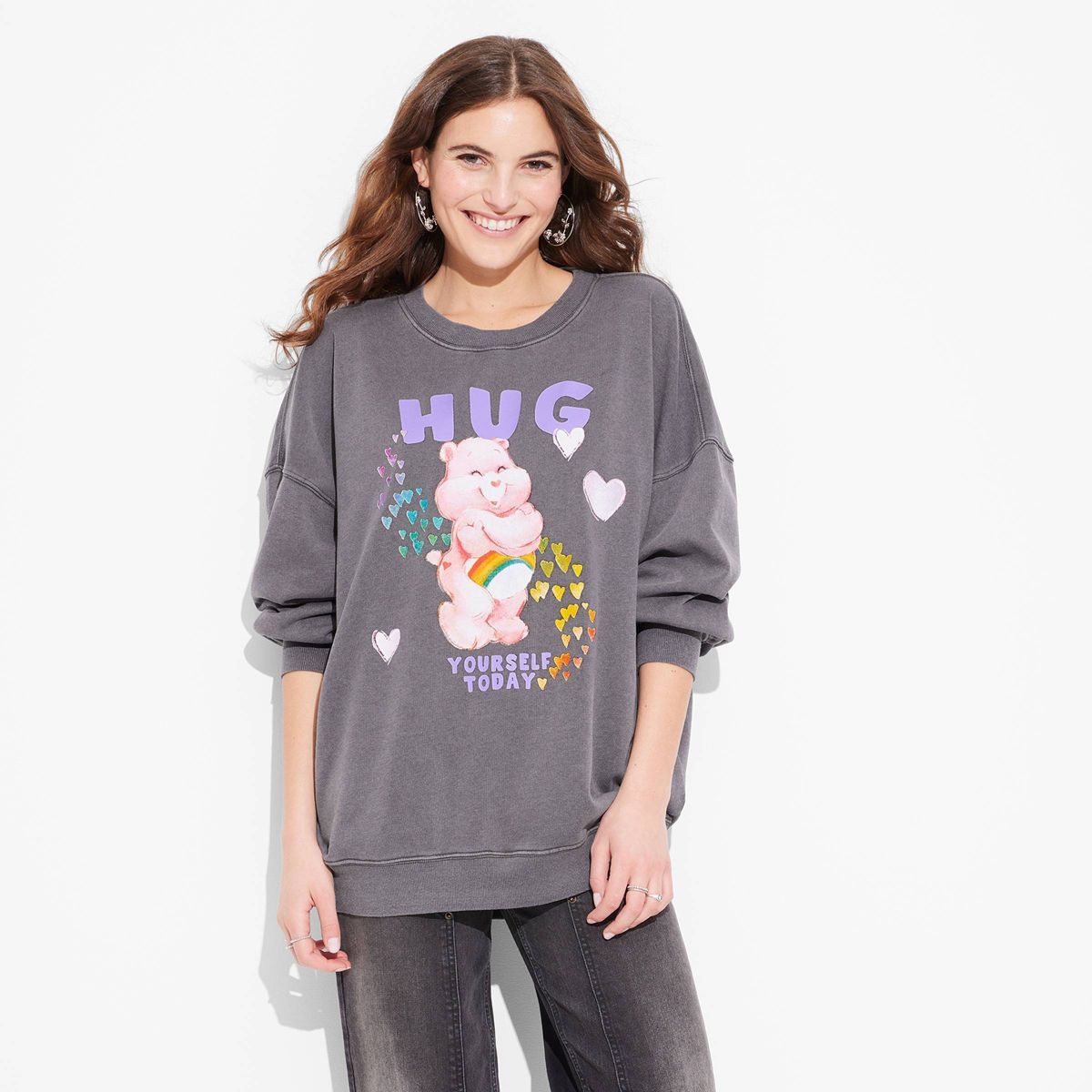 Women's Care Bears Hug Graphic Sweatshirt - Black | Target