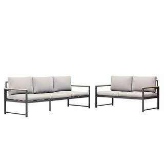 Meg 2-Piece Outdoor Metal Sofa and Loveseat Seating Set with Light Gray Cushions | The Home Depot