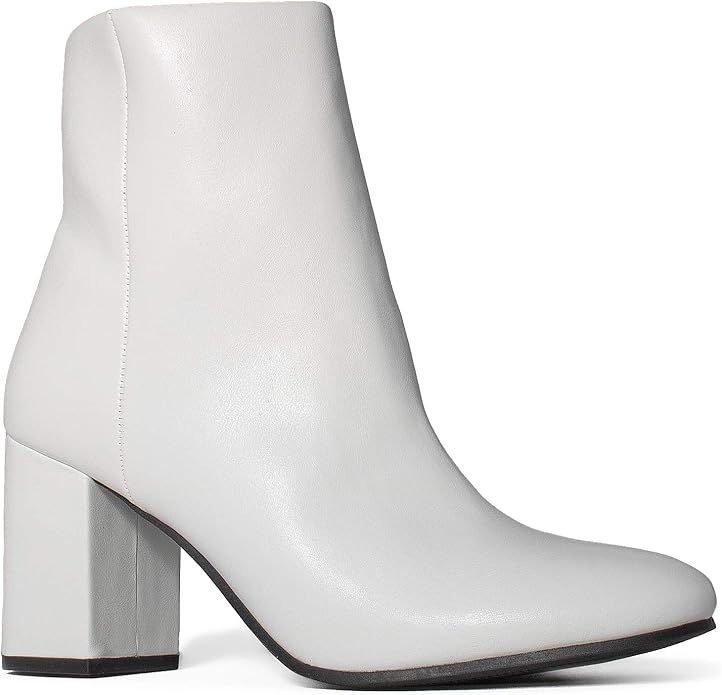 Women's Round Toe Chunky Heeled Side Zip Slim Fit Ankle Booties | Amazon (US)