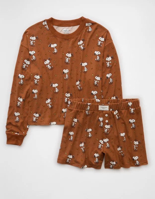 AE Luxe Plush Snoopy Fall PJ Set | American Eagle Outfitters (US & CA)