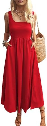 Mieazom Women's Maxi Dress Summer Sleeveless Swing Sundress Casual Loose Tank Long Dresses with P... | Amazon (US)