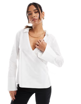 ASOS DESIGN wrap shirt with asymmetrical placket detail in white | ASOS | ASOS (Global)