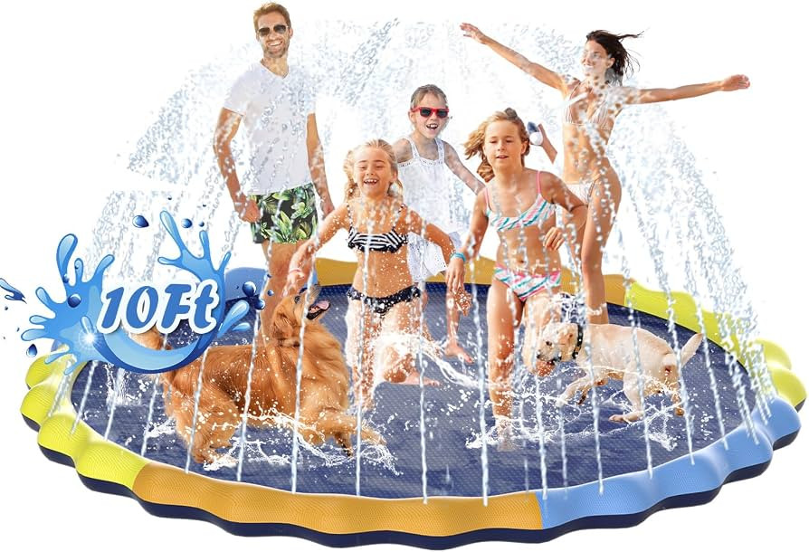 120" Large Splash Pad for Dog and Kids, 10FT Non-Slip Sprinkler Mat 1mm Thickened and Foldable La... | Amazon (US)