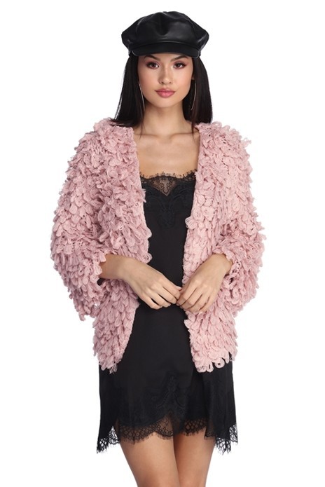Windsor FINAL SALE- Shaggy Baby Knit Cardigan in Pink - Size SM | Windsor Stores