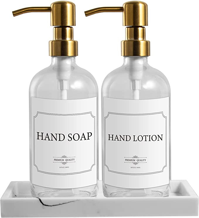 Lava Odoro Glass Soap Dispenser with Pump and Tray, Vintage Bathroom and Kitchen Soap Dispenser S... | Amazon (US)