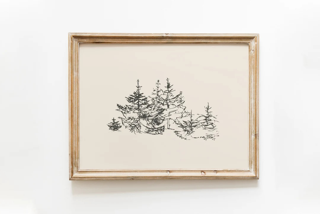 Winter Tree Sketch Print: Abstract Landscape, Minimalist Christmas (Digital Download) | Etsy (US)