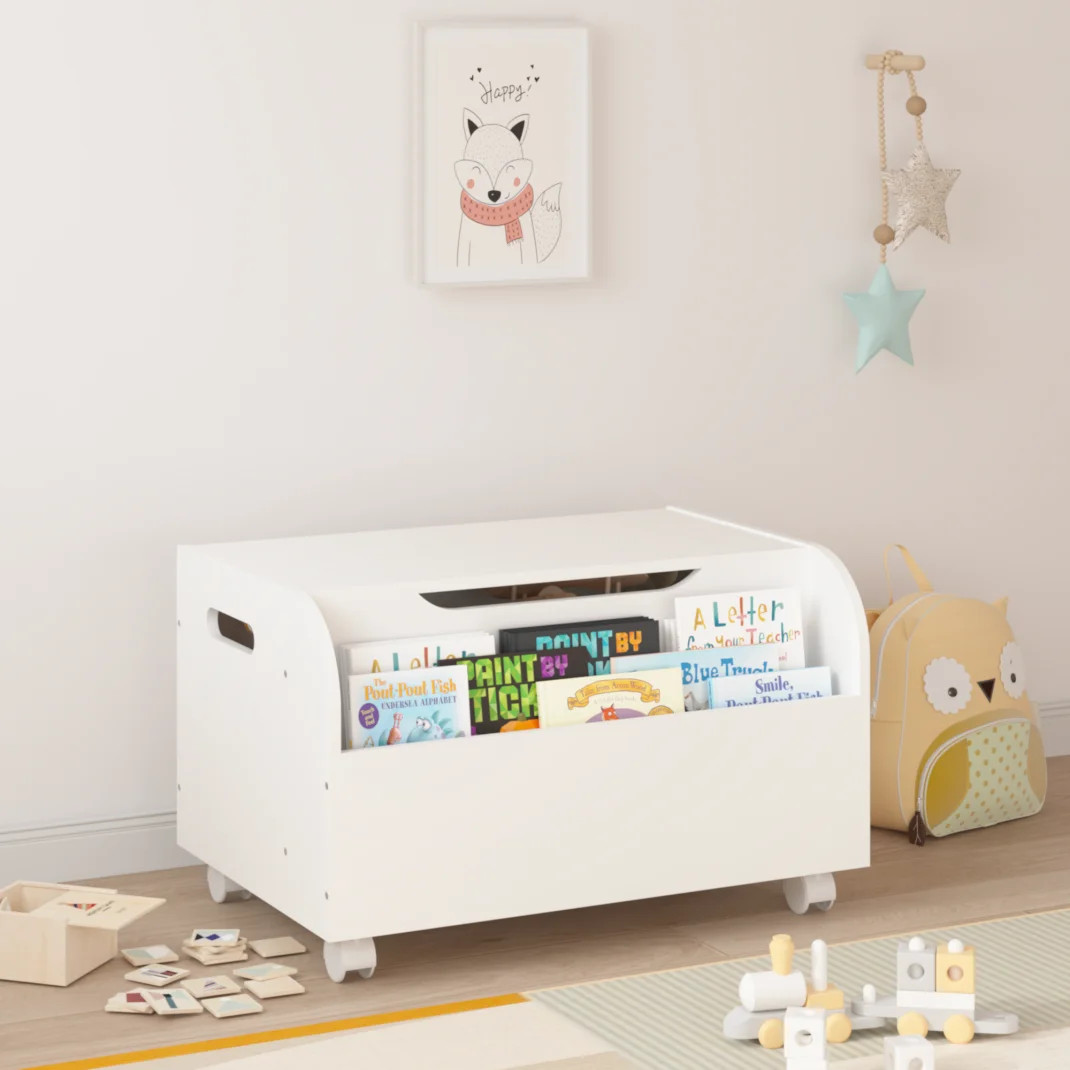 Kids Toy Storage Organizer with Front Bookshelf, Wooden Toy Box with 4 Universal Wheels, Flip-Top... | Walmart (US)