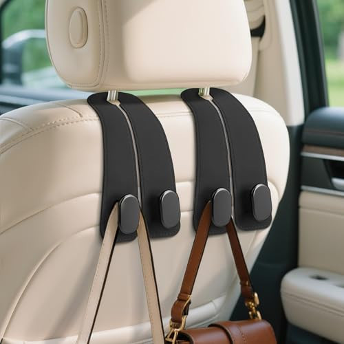Fitnice Car Seat Headrest Hooks - 2 Pack Universal Car Purse Hook, Leather Car Bag Purse Holder with Double Metal Hooks for Handbags, Grocery Bags, Bottles, Phones | Amazon (US)