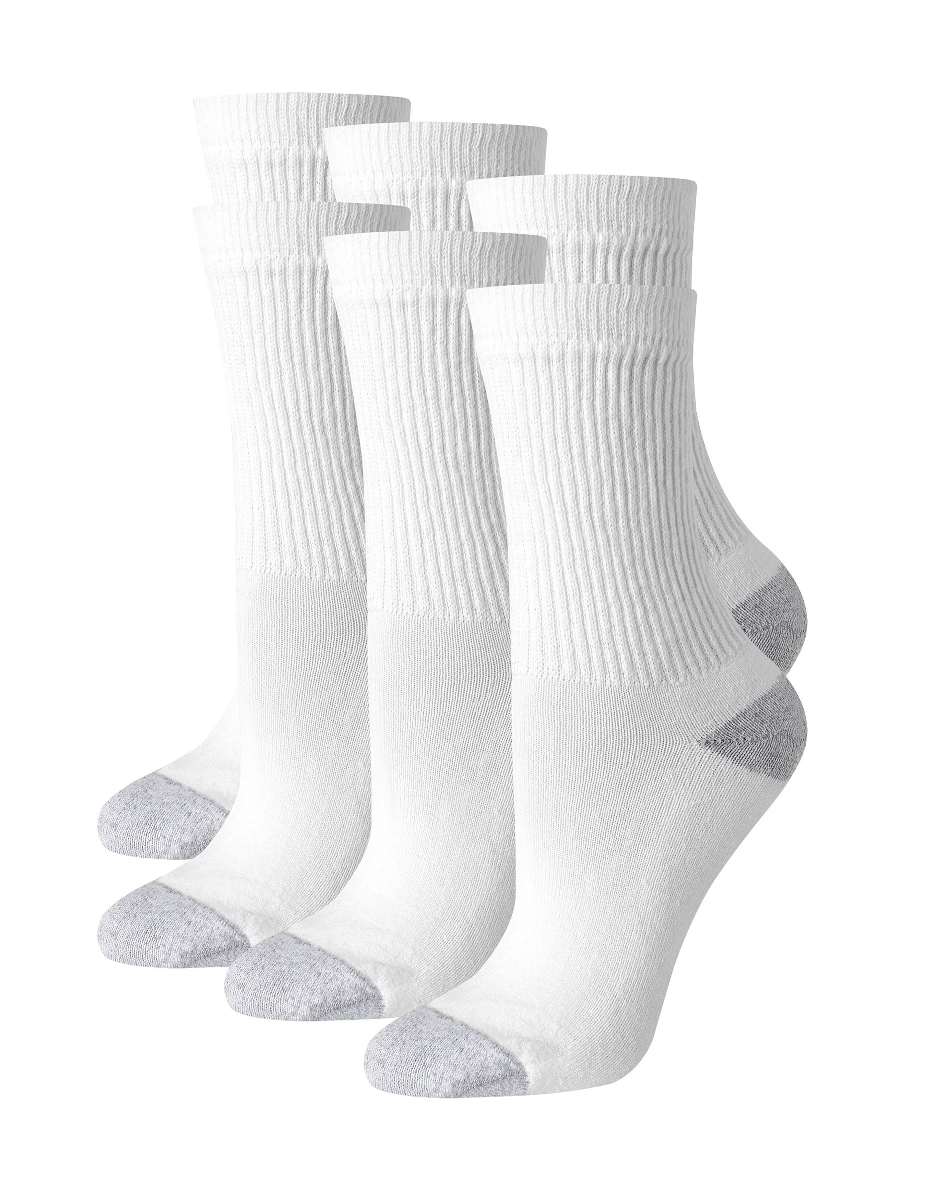 Hanes Women's Crew Socks, Moisture-Wicking, 6-Pairs White w/Grey Vent 5-9 | Hanes.com