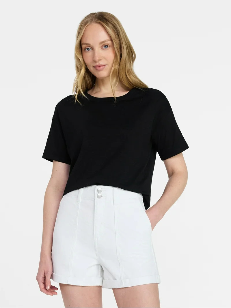 Time and Tru Women's Boxy Slub Tee with Short Sleeves, Sizes XS-XXXL | Walmart (US)