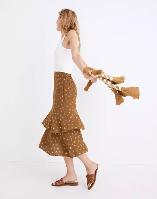 Ruffle Tiered Midi Skirt in Daisy Stitch | Madewell