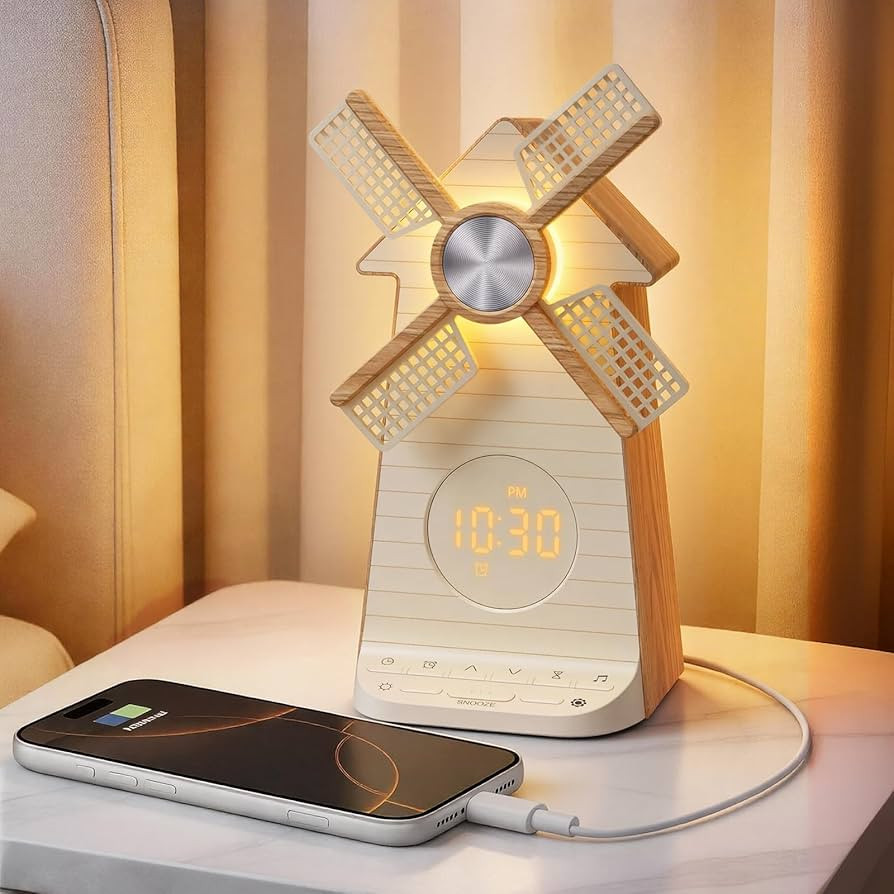 RETEYUNG Alarm Clock with Rotating Windmill,Sound Machine with Wake up Light,Snooze,10 Nature Sou... | Amazon (US)