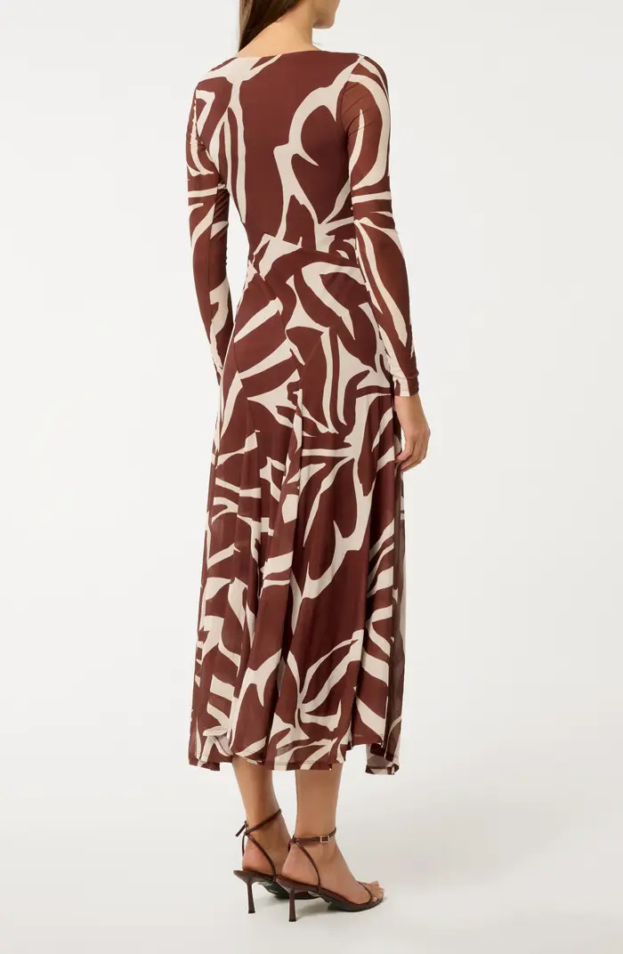 Ever New Tanny Long Sleeve Asymmetric Hem Mesh Midi Dress | Nordstrom | Nordstrom