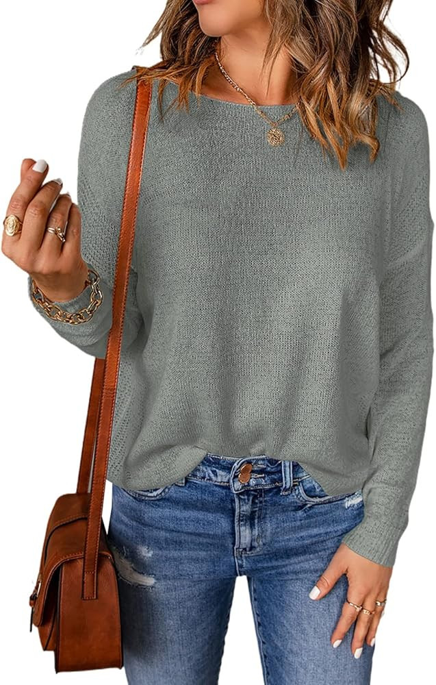 Acelitt Womens Casual Lightweight Long Sleeve Crewneck Drop Shoulder Knit Shirts Tops, S-XXL | Amazon (US)