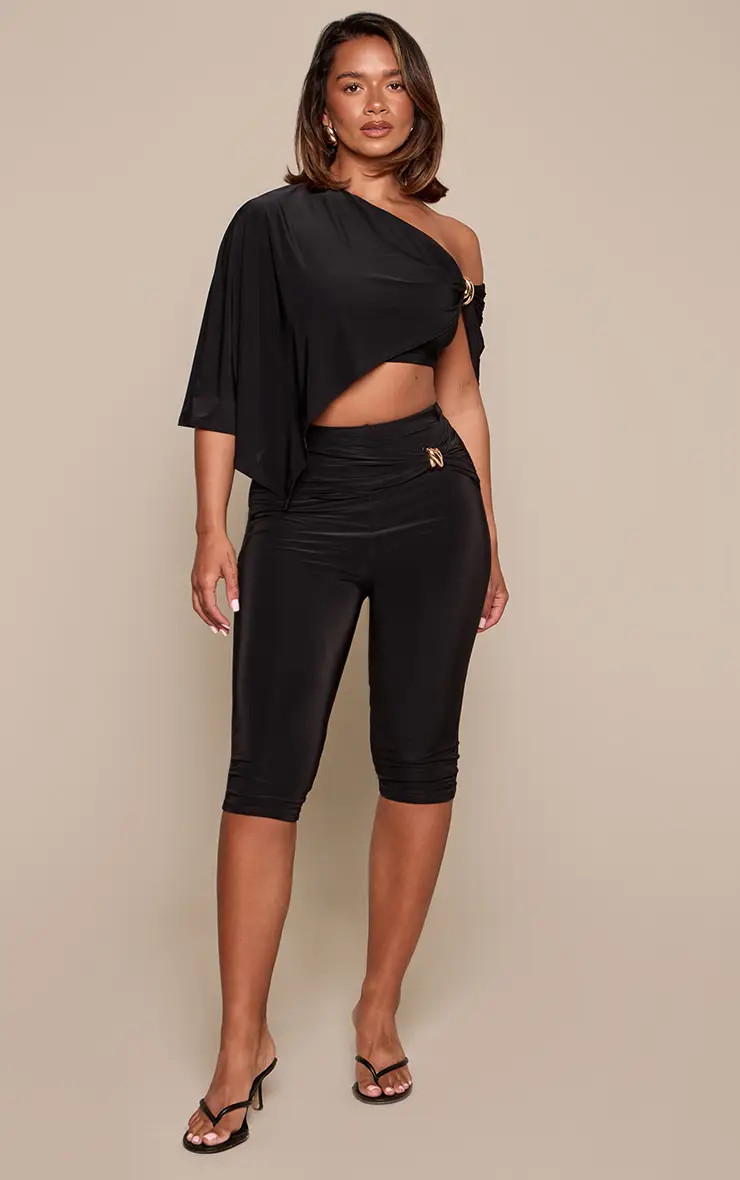 Shape Black Slinky Trim Detail Capris | PrettyLittleThing US