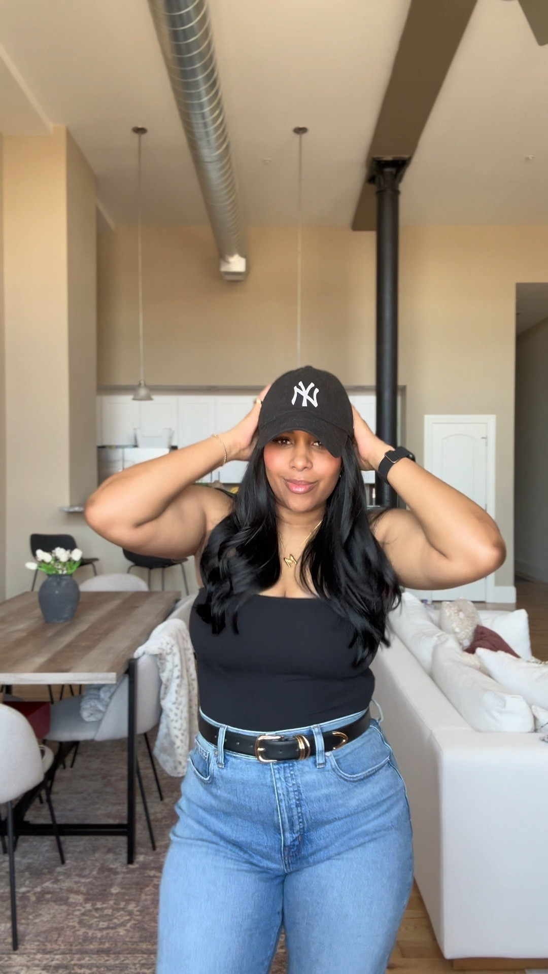 Summer outfit✨
Jeans run TTS & tube top runs a bit small consider size up one size. 

Top 🖤 old navy - M
Jeans 👖 Madewell - 10
Sandals 🩴 Amazon - 8
Cap 🧢 Amazon

#LTKMidsize #LTKVideo #LTKStyleTip