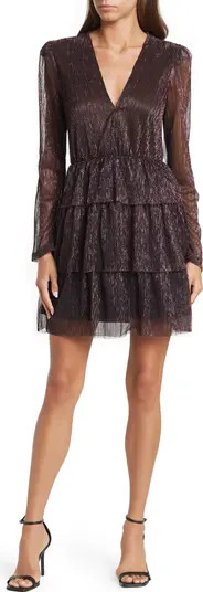Socialite Metallic Long Sleeve Tiered Mini Dress | Nordstromrack | Nordstrom Rack