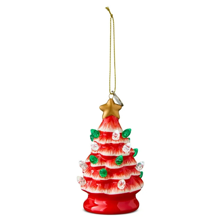 Mr. Christmas 4" Nostalgic Ceramic Lit Tree Ornament Decoration, Red | Walmart (US)