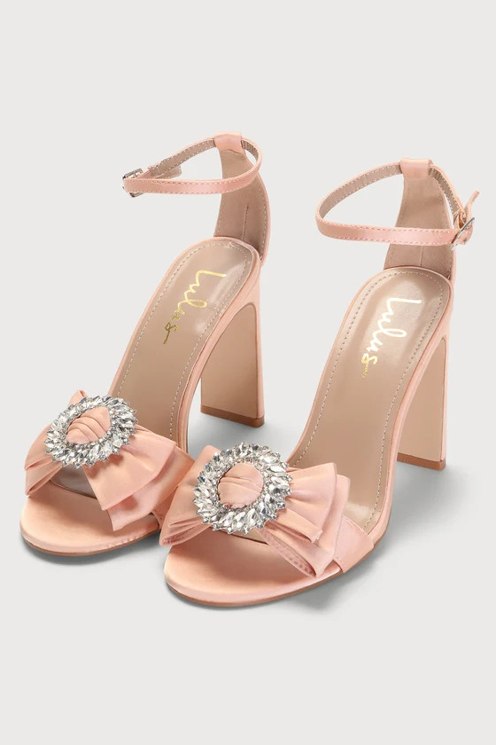 Genesisy Champagne Satin Rhinestone High Heel Sandals | Lulus (US)