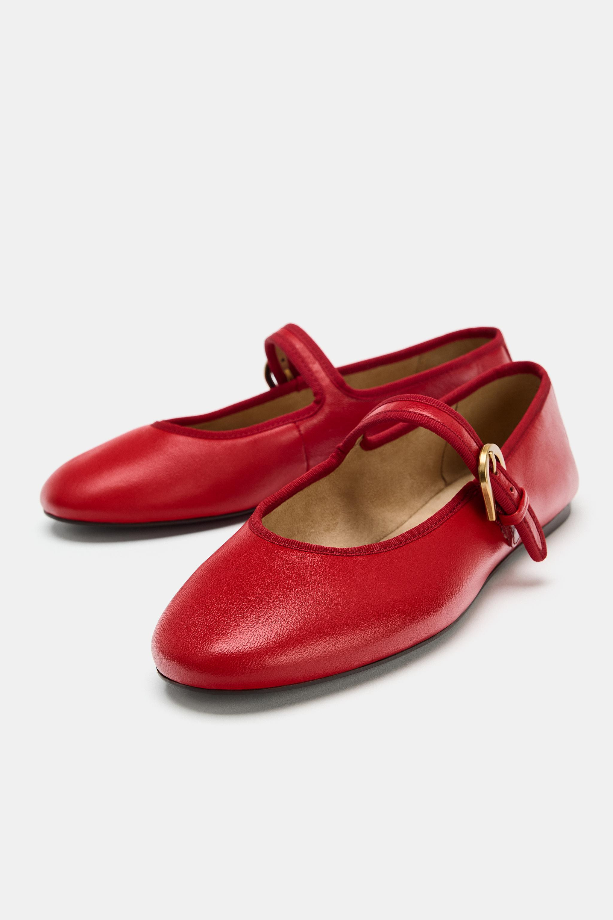 FLAT LEATHER BALLET FLATS | Zara Canada